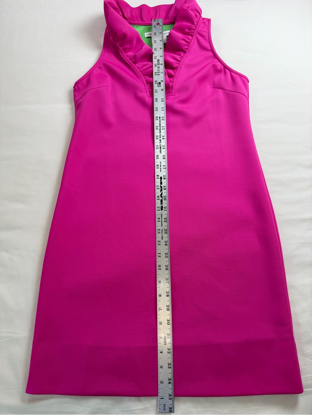Gretchen Scott Hot Pink Ruffle Sleeveless Midi Shift Dress Size Small - Picture 8 of 10